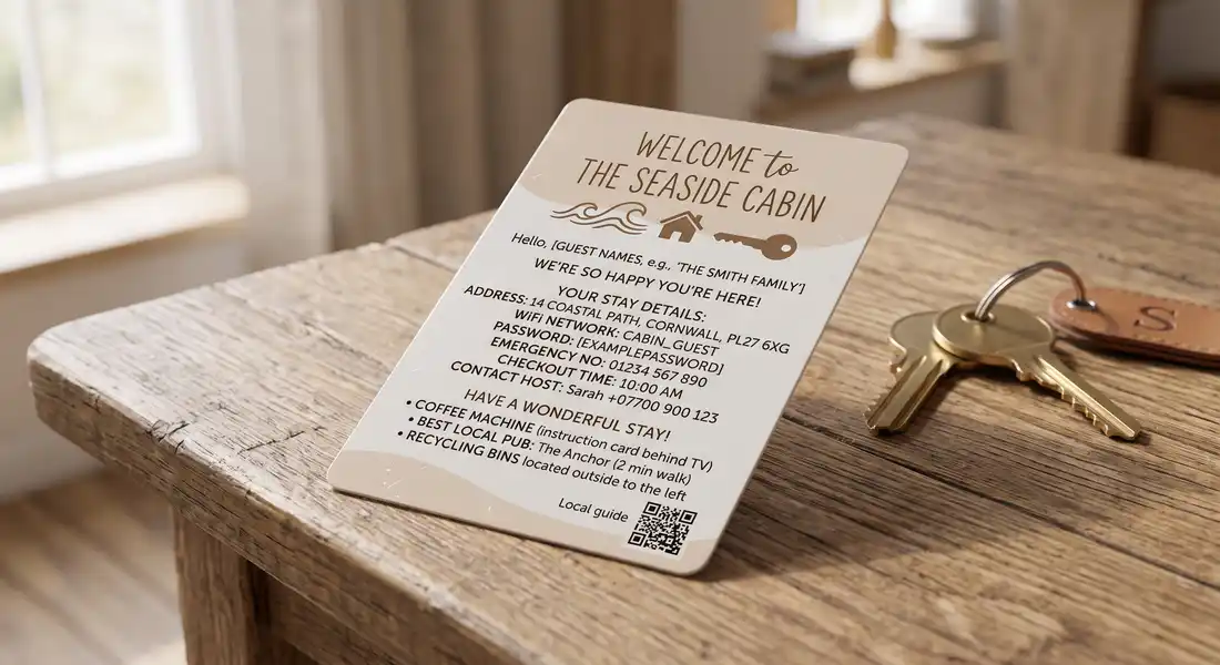 holiday let welcome card example