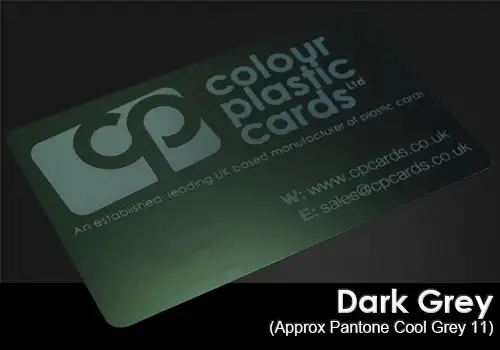 dark grey printed on a satin black plastic card