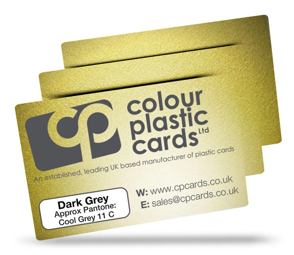 Dark grey - Approx Pantone: Cool Grey 11 - Note: Important wording printed with grey ink on a frosted plastic card may be hard to read