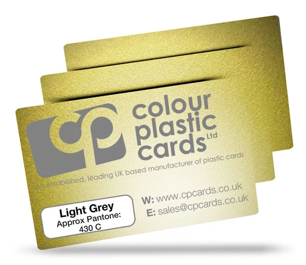 Light grey - Approx Pantone: 430C - Note: Important wording printed with grey ink on a frosted plastic card may be hard to read