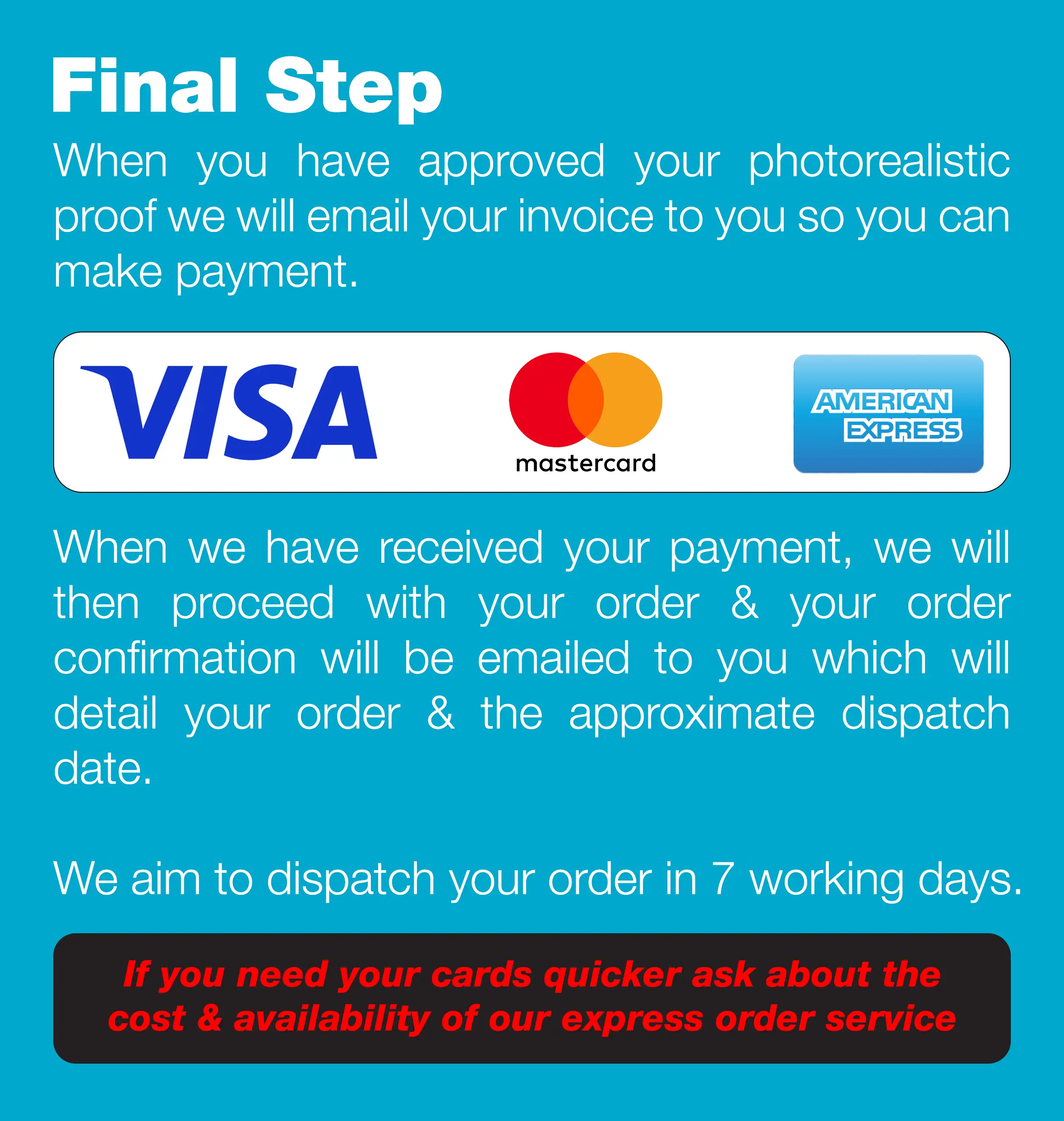 final step to order your plastic cards